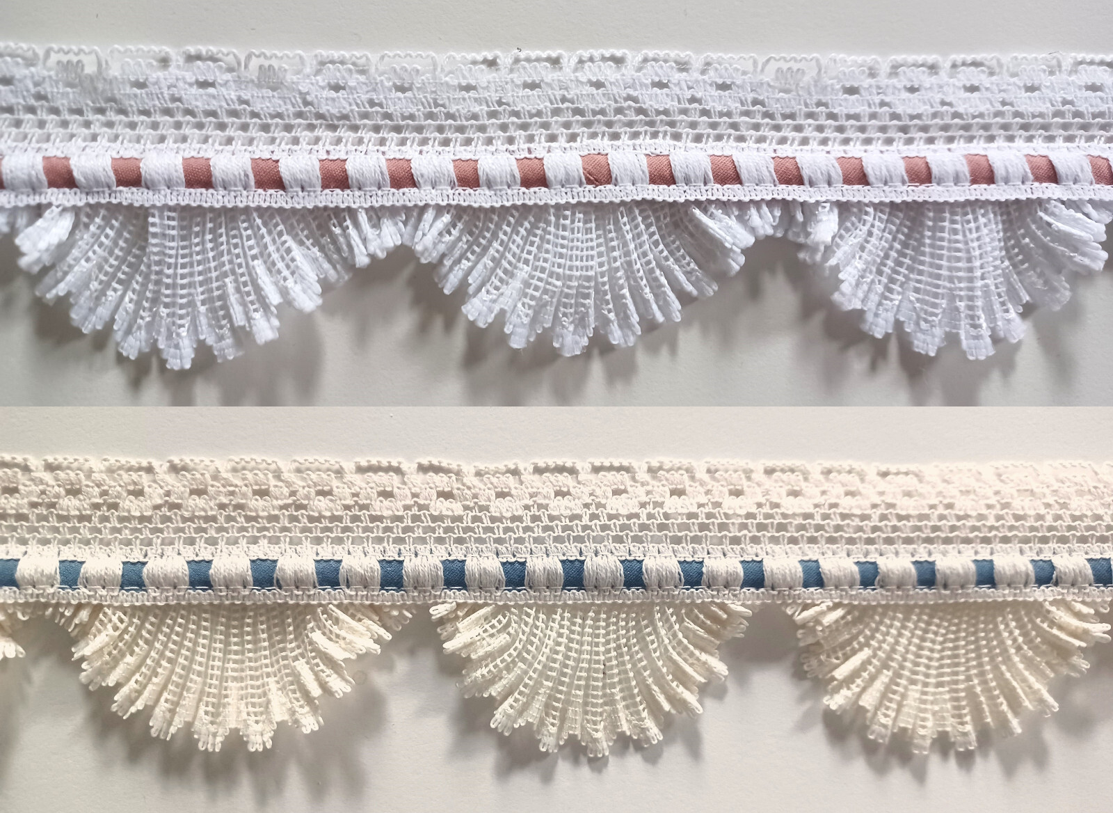 3 Yds. Vintage White/Dusty Rose or Ivory/Dusty Blue 2 1/4" Pleated Scallop Lace