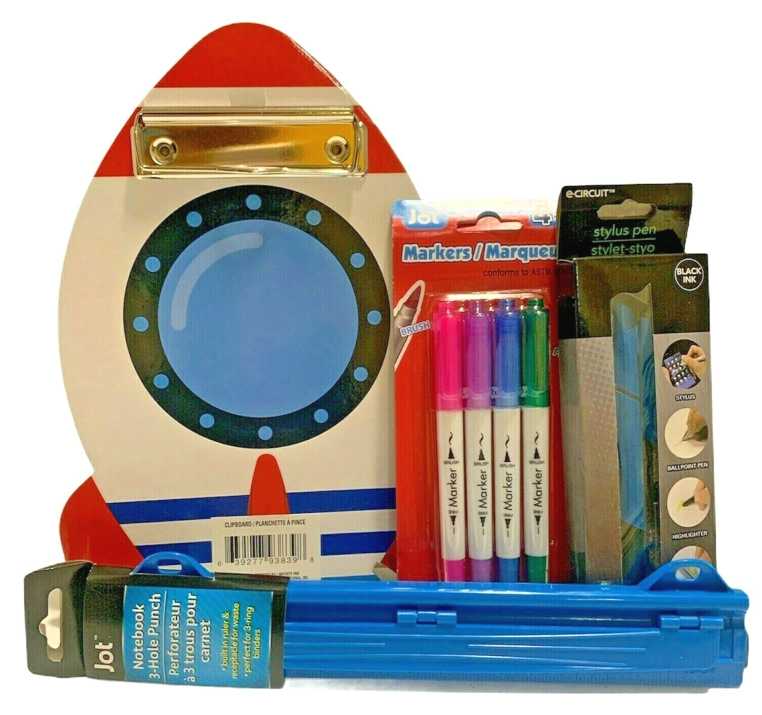 Rocket Clipboard Jot 3 Hole Punch 4 Pk Markers e-Circuit Stylus Pen Blue
