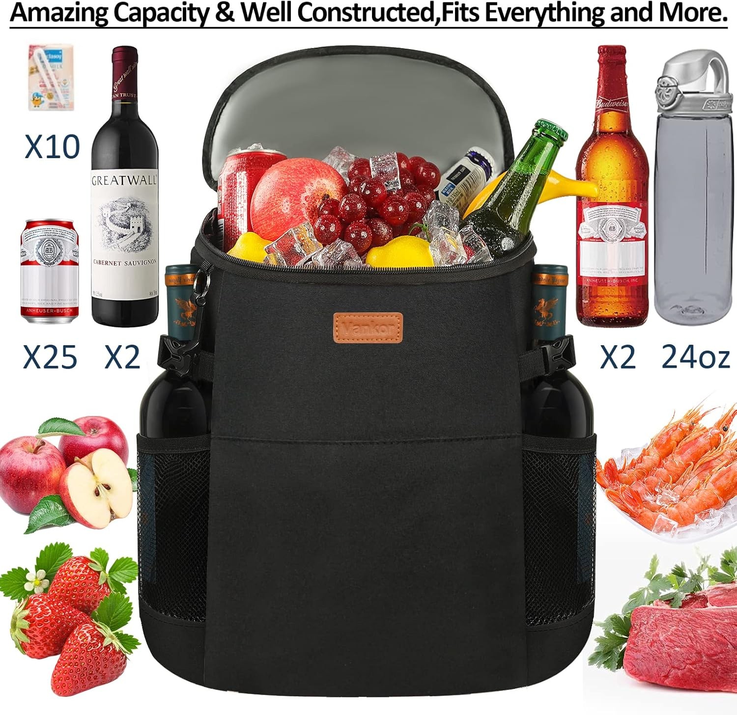 Camping Cooler Backpack 30 45 Cans Insulated Leak Proof for Beach