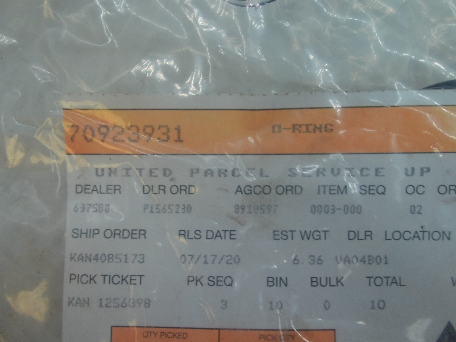 AGCO - O-RING PK QTY 6 - 70923931 -    U31CB2