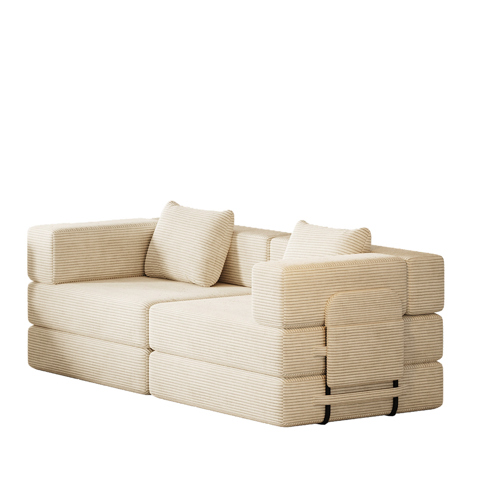 72in convertible sofa bed, corduroy fabric sofa comfortable folding sofa Beige
