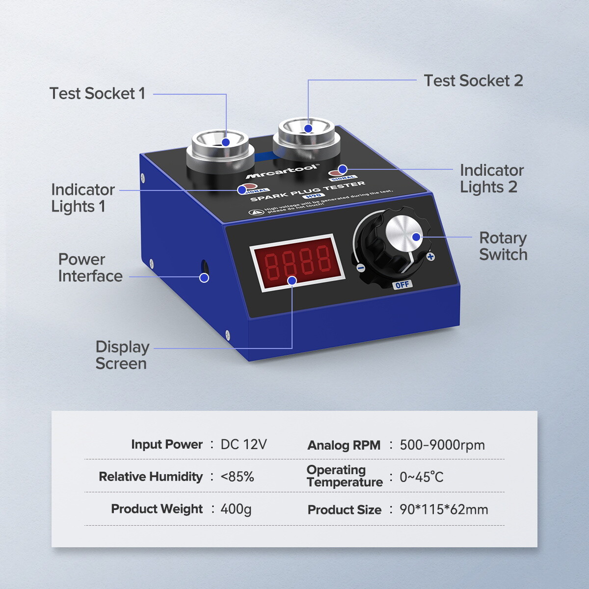 H90 Dual-Hole Car Spark Plug Tester Spark Plug Ignition Analyzer Diagnostic Tool