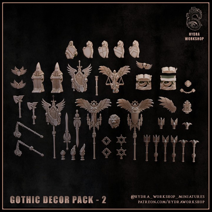 Gothic Decor Pack 2 angels lions