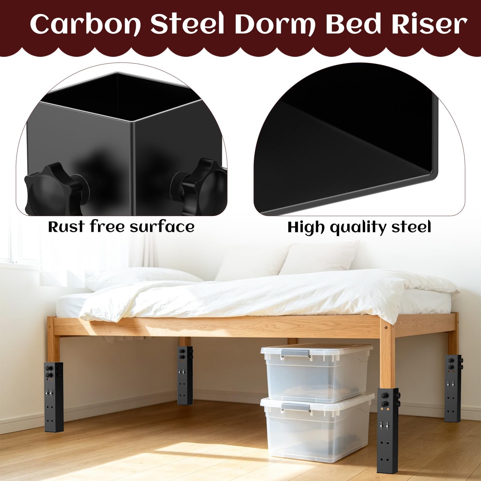 4 Pack Carbon Steel Dorm Bed Riser 3.15" Diameter Metal Bed Riser for Square ...