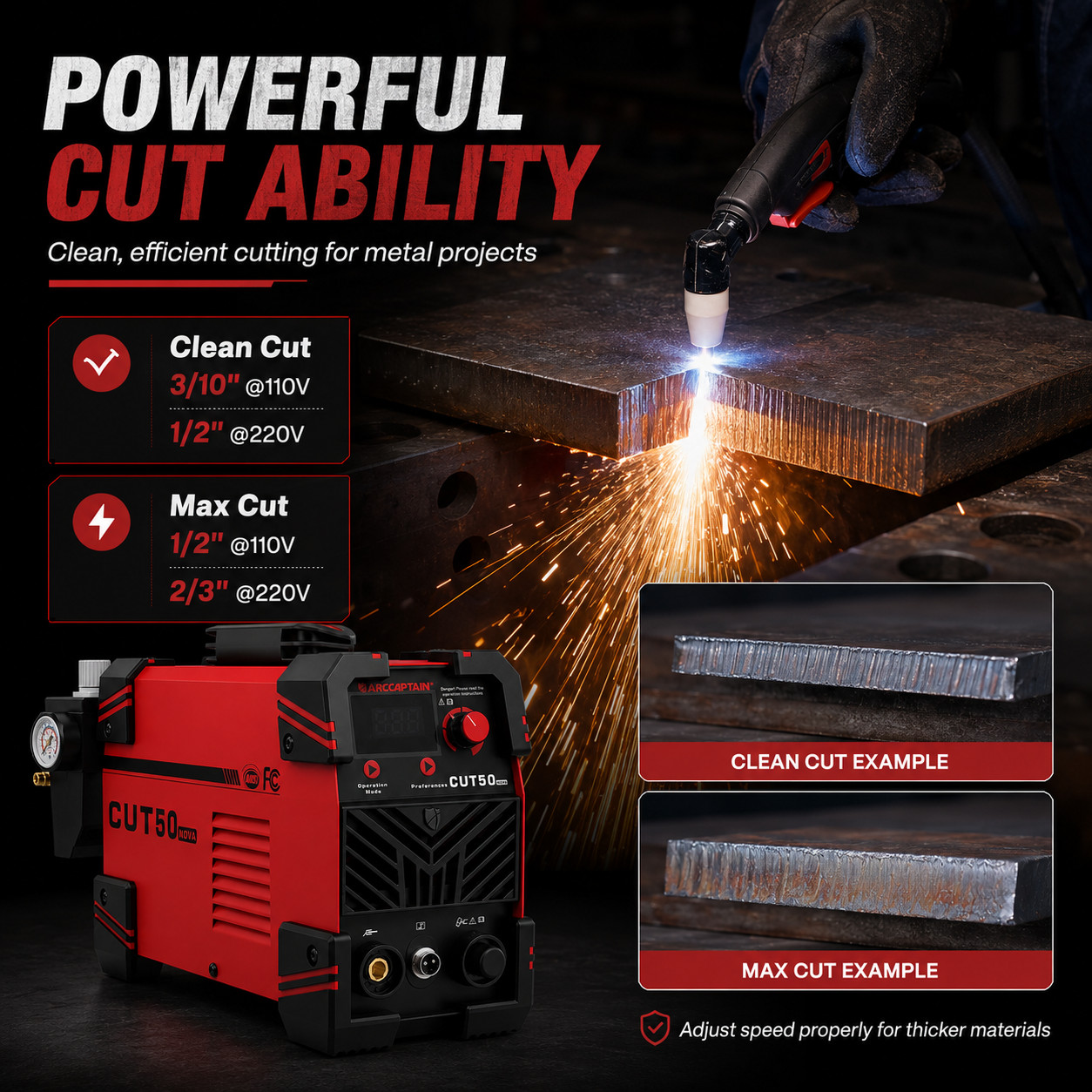 ARCCAPTAIN Plasma Cutter 50Amp 1/2" Clean Cut with Large LED Display IGBT 2T/4T