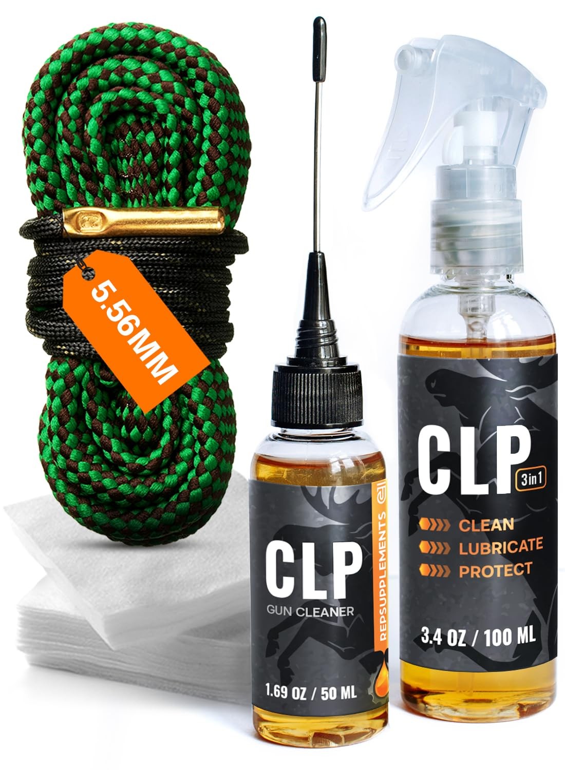 Gun Cleaner, Lubricant Kit: 5oz Spray, Needle Oiler, .223/5.56 Bore Rope
