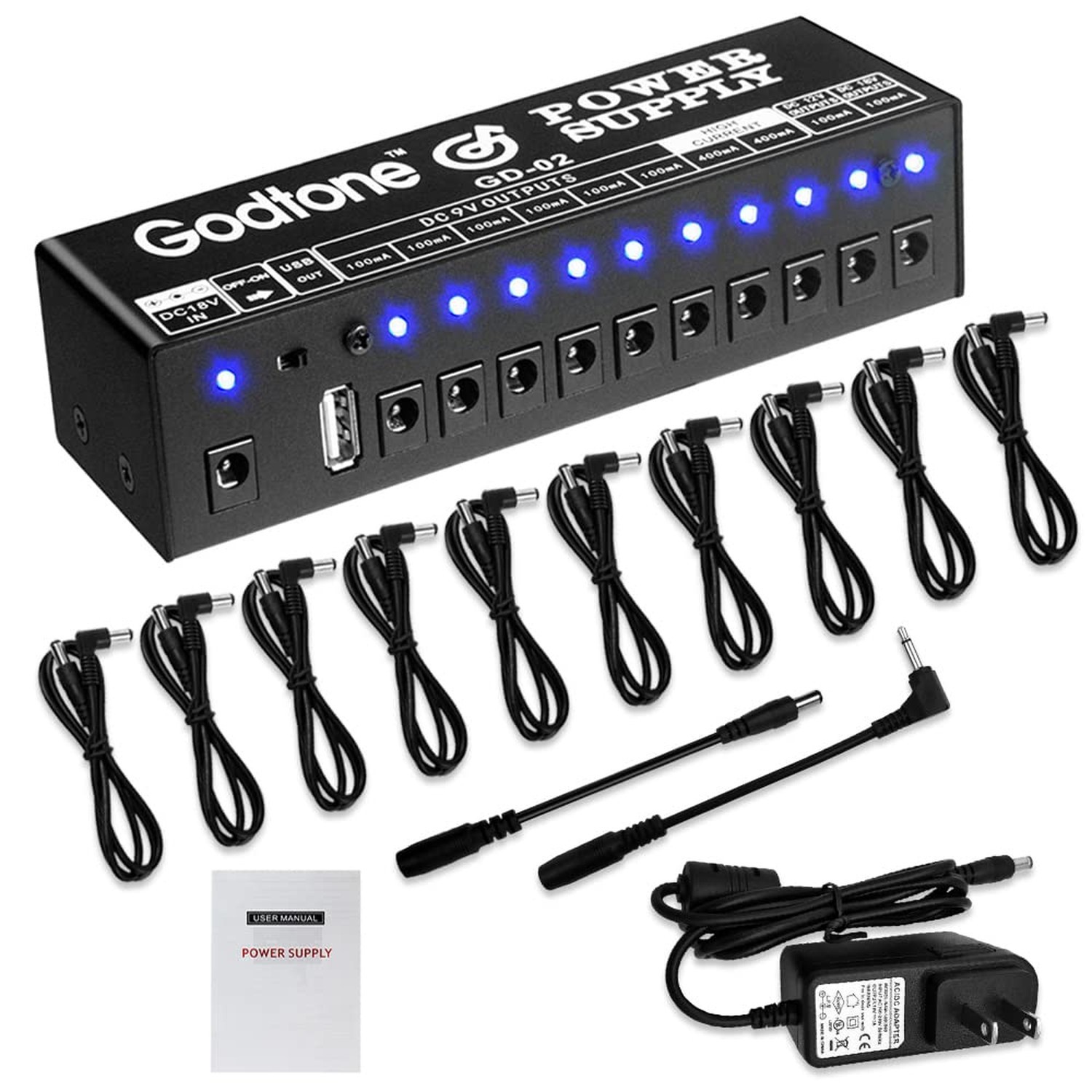 Guitar Pedal Power Supply 10 Way DC Outputs for 9V 12V 18V Effect Pedal with ...