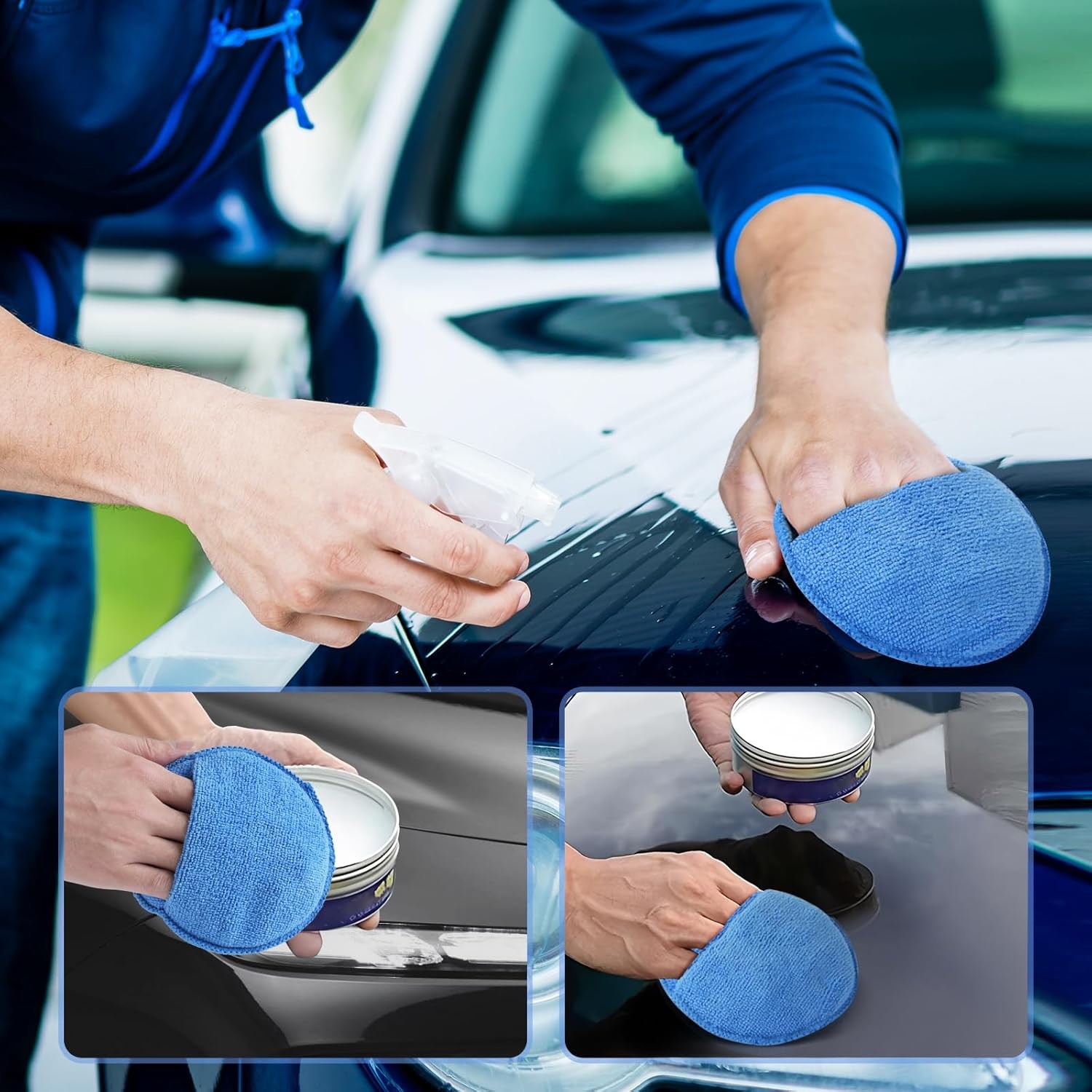 Wax Applicator Pad (8 Pack), 5 Inch Microfiber with Blue