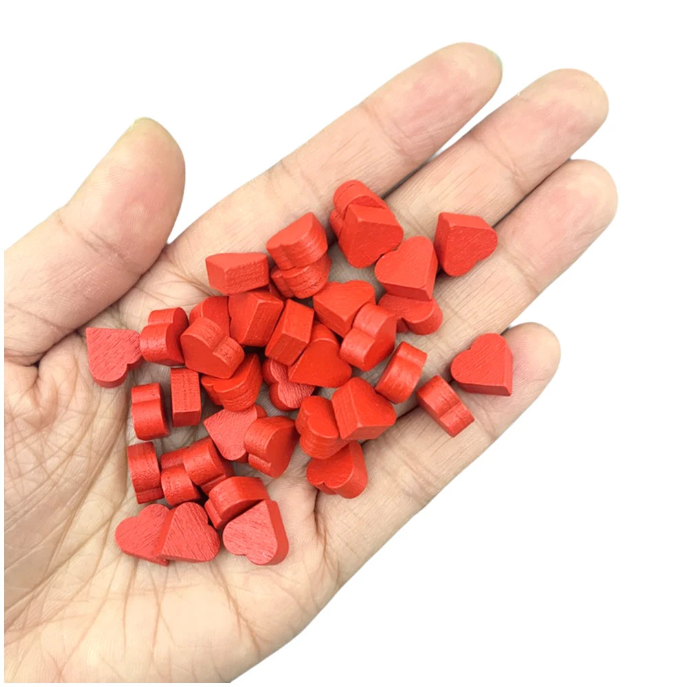 100PCS 10mm Wooden Game Tokens Heart Diamond Cross Star Shapes for Board Games