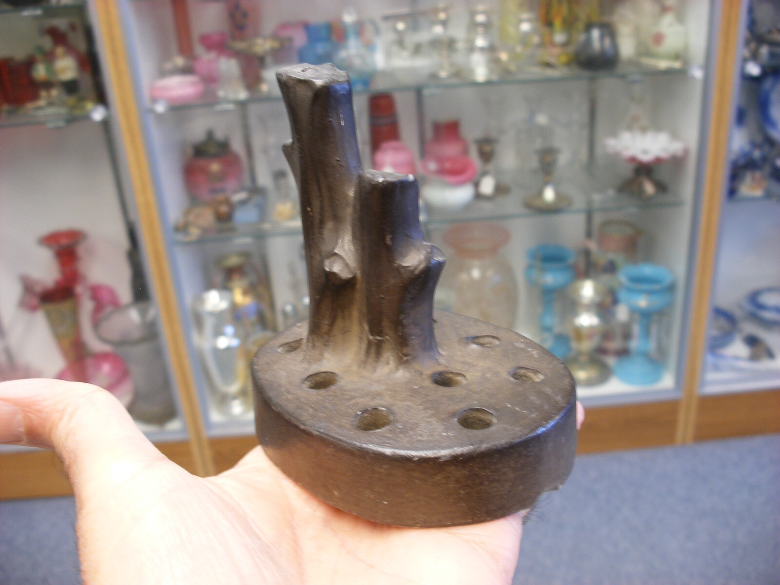Vintage Unsigned Nippon Pottery Tree Trunk Flower Pot Frog