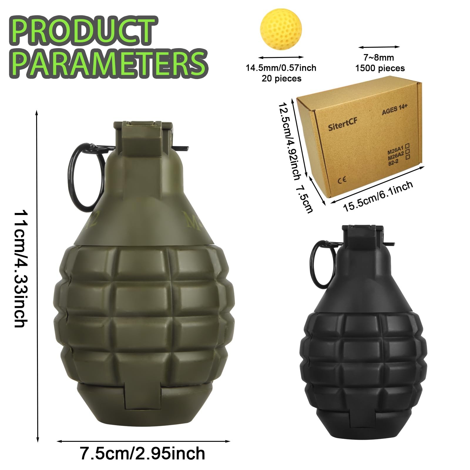 Tactical Toy-Grenade for CS Battle Game,2Pcs Fall Resistant Refillable Fun Im...