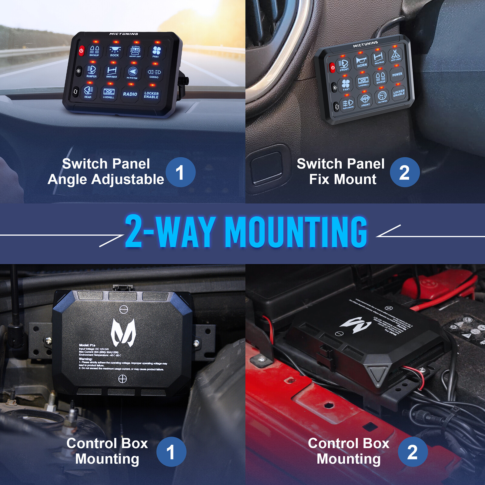 12Gang Switch Panel Circuit Control Relay Box Toggle Strobe Multifunction Switch