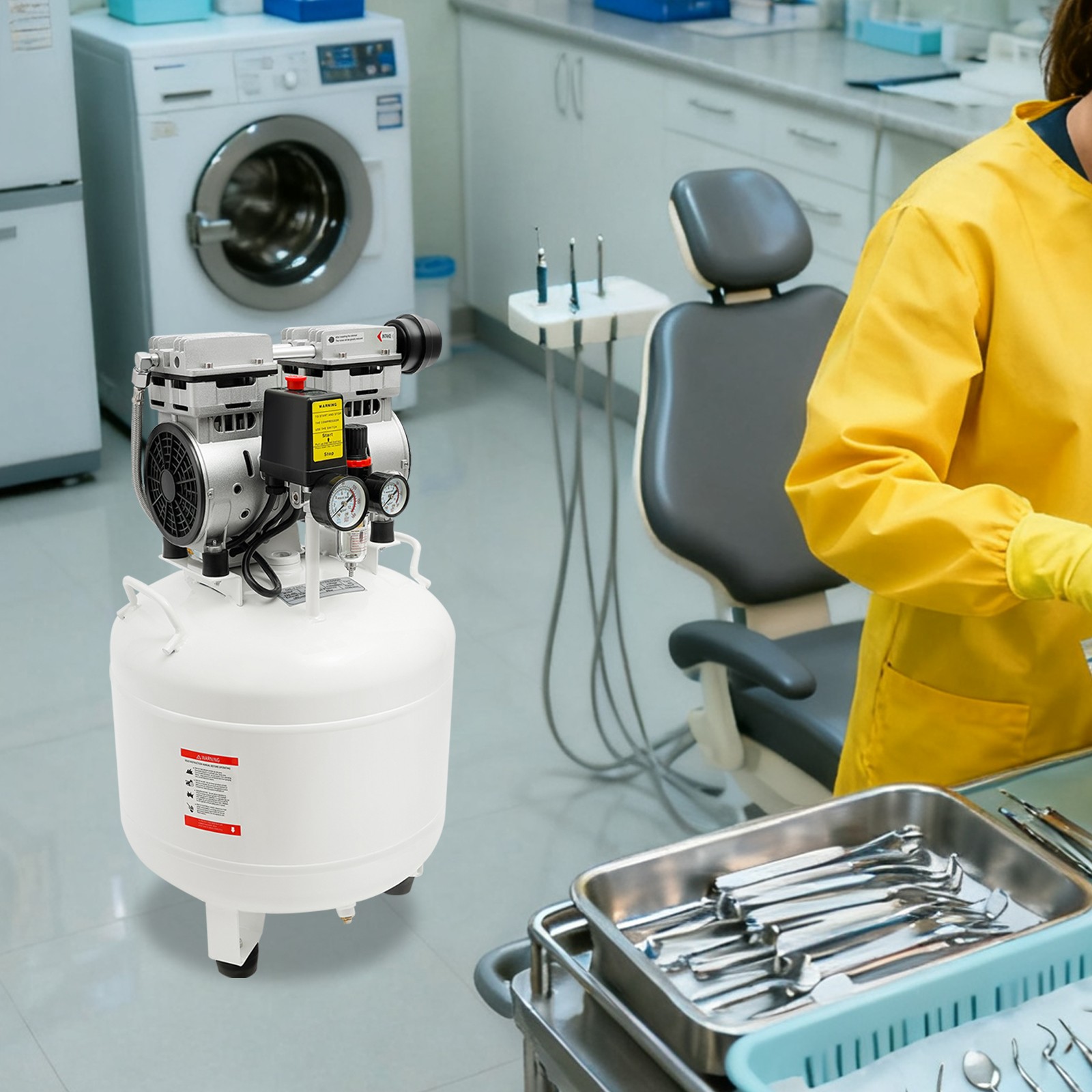 40L Dental Medical Air Compressor Silent Air Compressor Oilless 115PSI 0.75KW