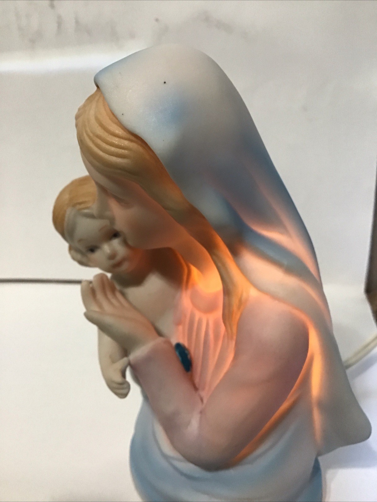 Vintage Blessed Mother Virgin Mary with Baby Jesus Ceramic Night Light