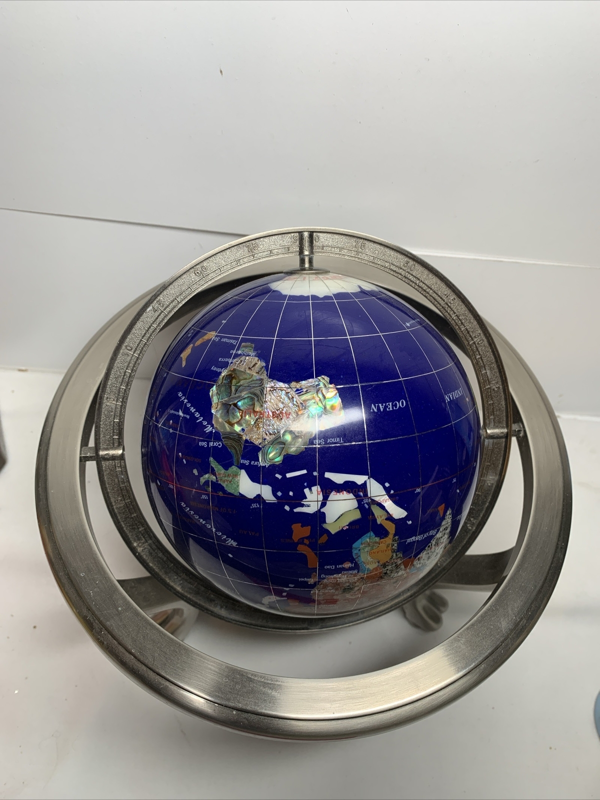 Polished Stone Globe in 360° Rotating Brass Frame