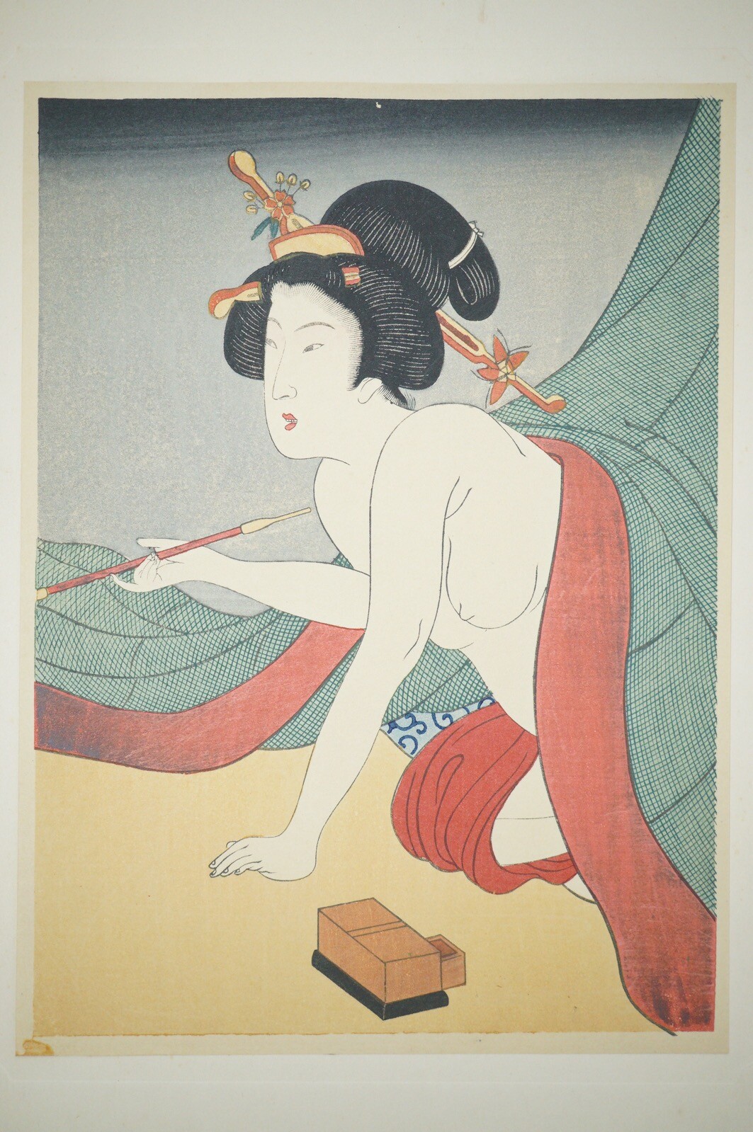 Japanese Woodblockprint Details Unknown Recarved Bijinga from Japan 0929D15