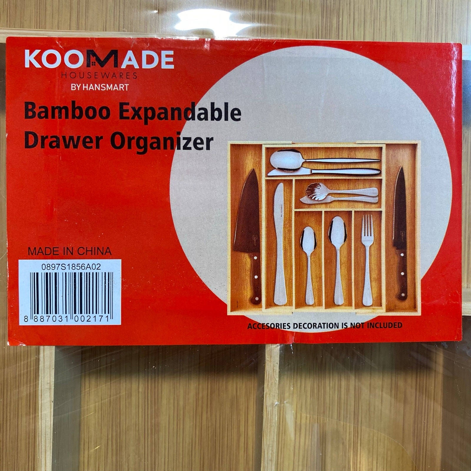 Koomade Bamboo Drawer Organizer Adjustable Kitchen Cutlery Tray Storage Box