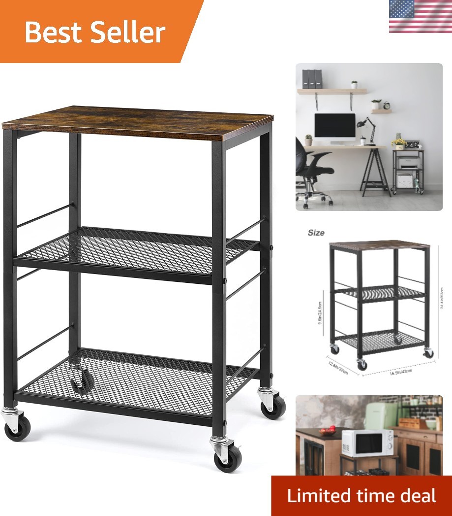Durable 3-Tier Rolling Cart with Water-Resistant Surface - Seamless Organization