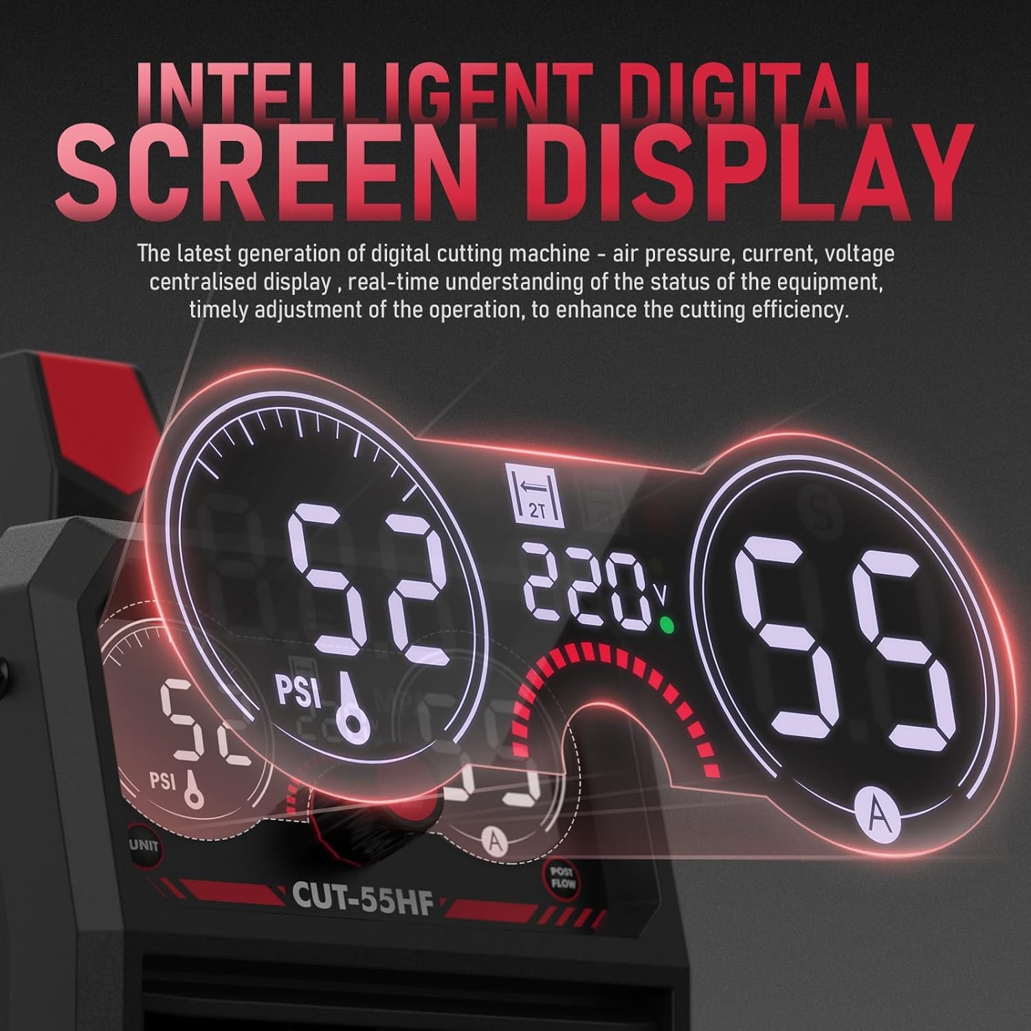 55 Amp High Frequency Plasma Cutter, Dual Voltage with Large Digital Display
