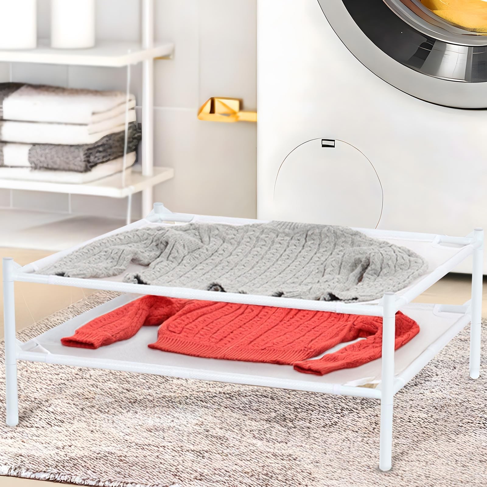 Sweater Drying Rack, 2-Layer Clothes Drying Rack Flat Mesh Stackable Laundry