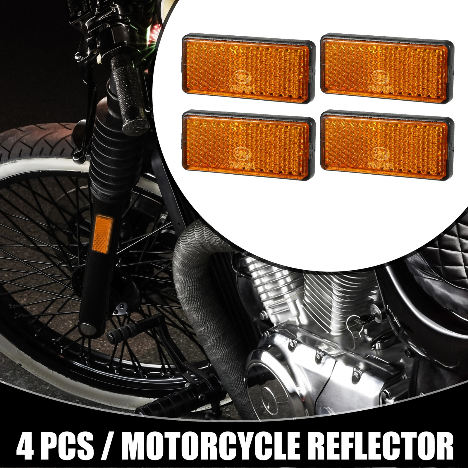 4pcs 2.20"x0.98" Universal Reflector Rectangle Motorcycle Reflector Orange