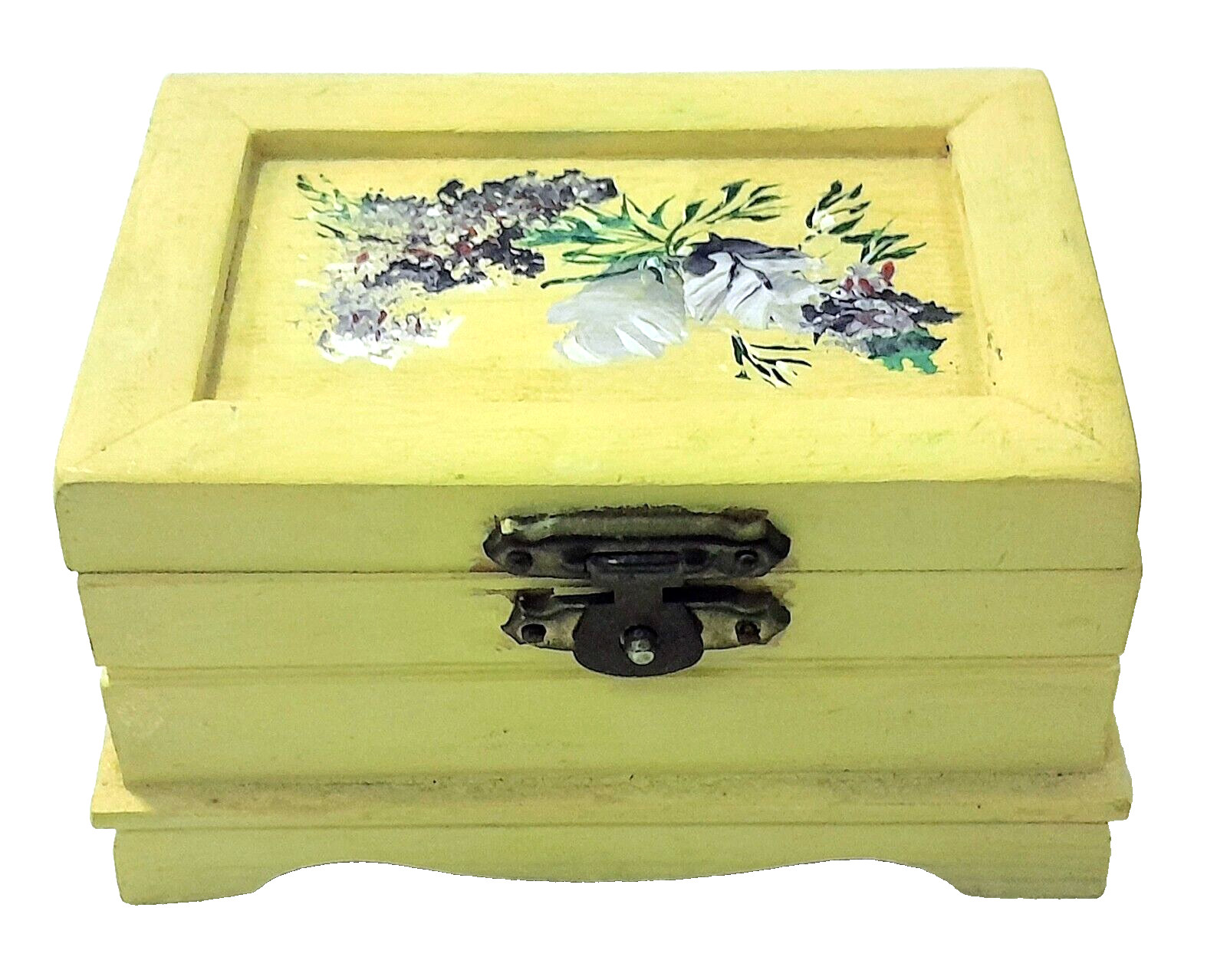 Painted Yellow Wood Decorative 3.5" wide x 2.5" deep and 2" high Trinket Box