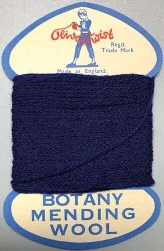 NOS c1920 OLIVER TWIST Botany Mending Wool - Dark Blue - On Original Card Advert