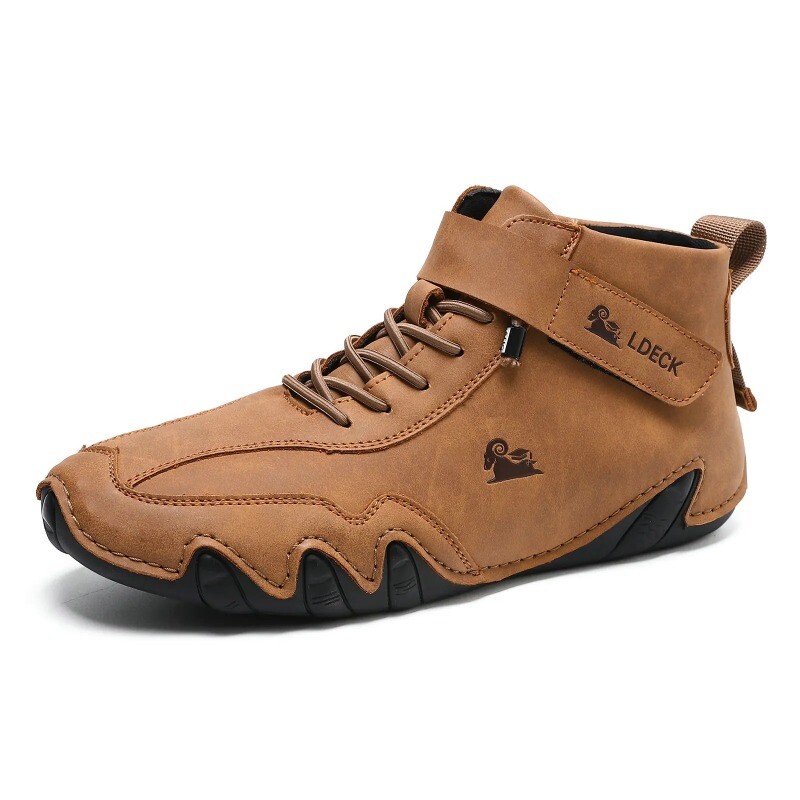 Male Leather Ankle Boots Casual Shoes High Top Motorcycle Footwear Waterproof