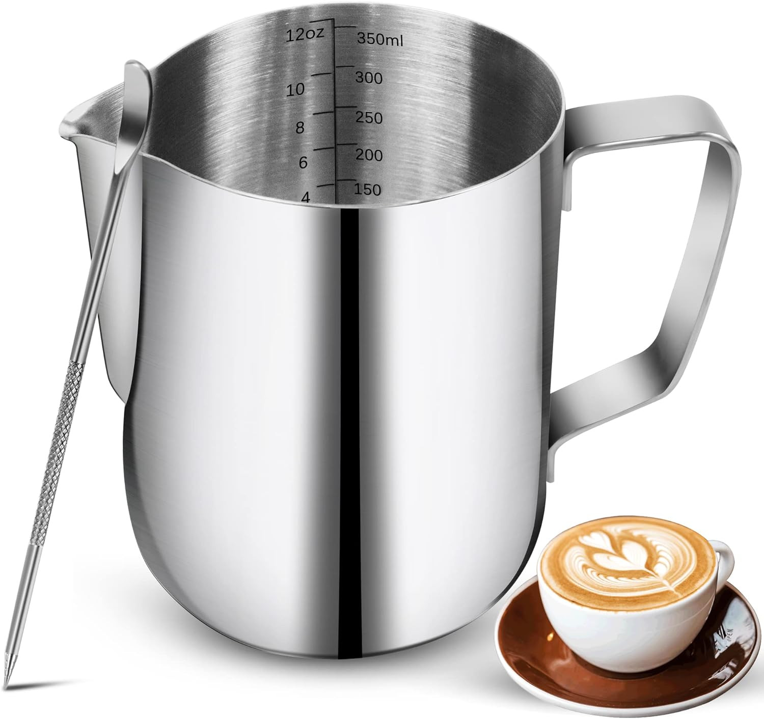 Milk Frothing Pitchers-12oz/350ML Stainless Steel Steaming Pitchers, Scale Coffe