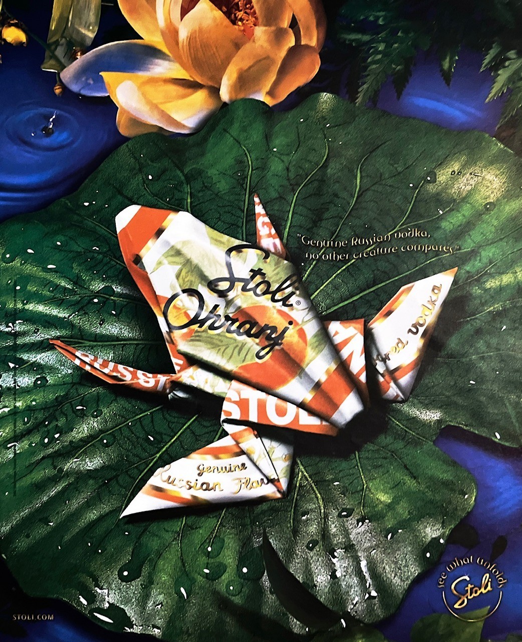 STOLI VODKA Original Vintage Print Ad Stolichnaya Origami Frog 10" x 12"