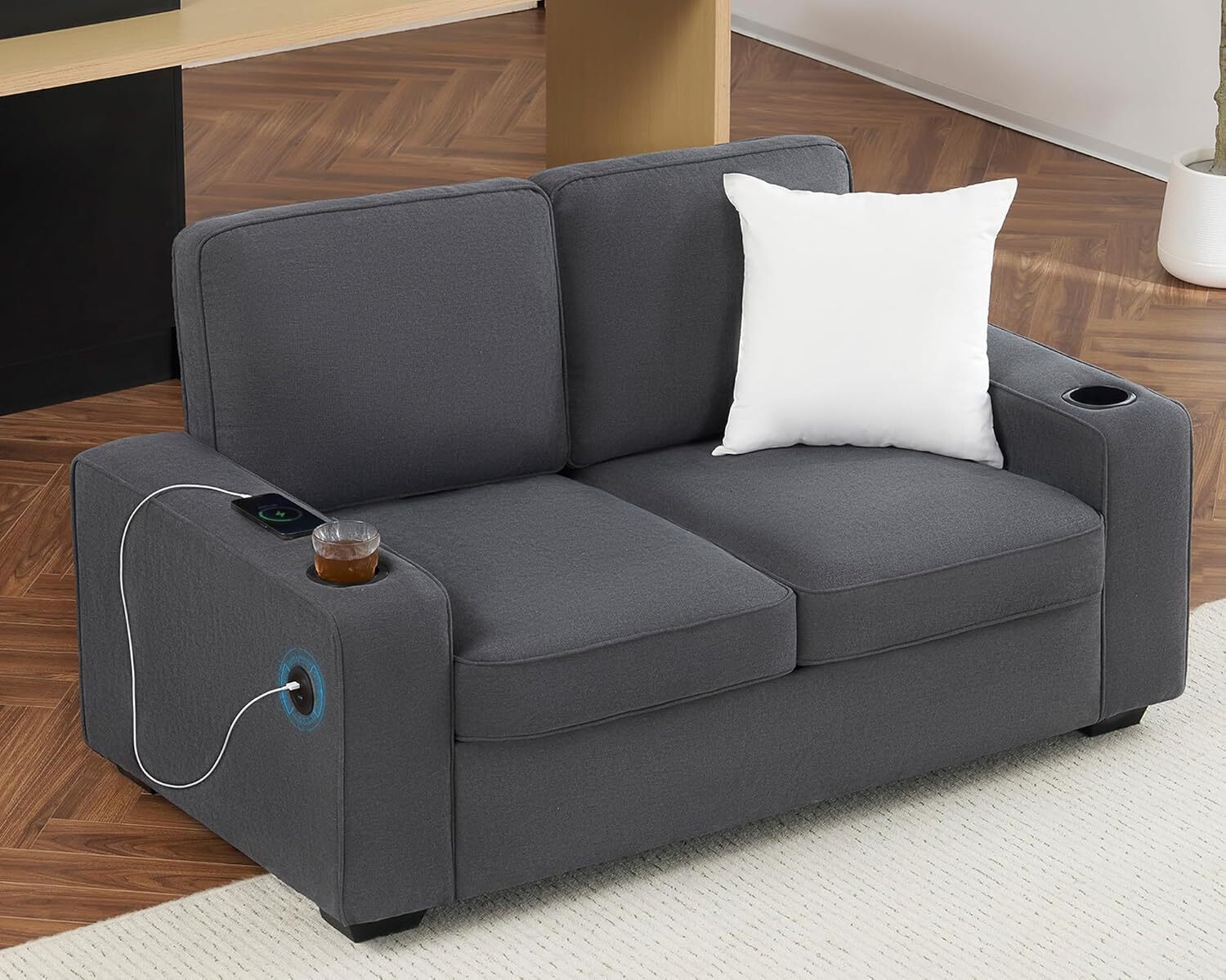 VanAcc Couch,Deep Seat Sofa with USB Charging Ports & Cup Holders,Comfy couch