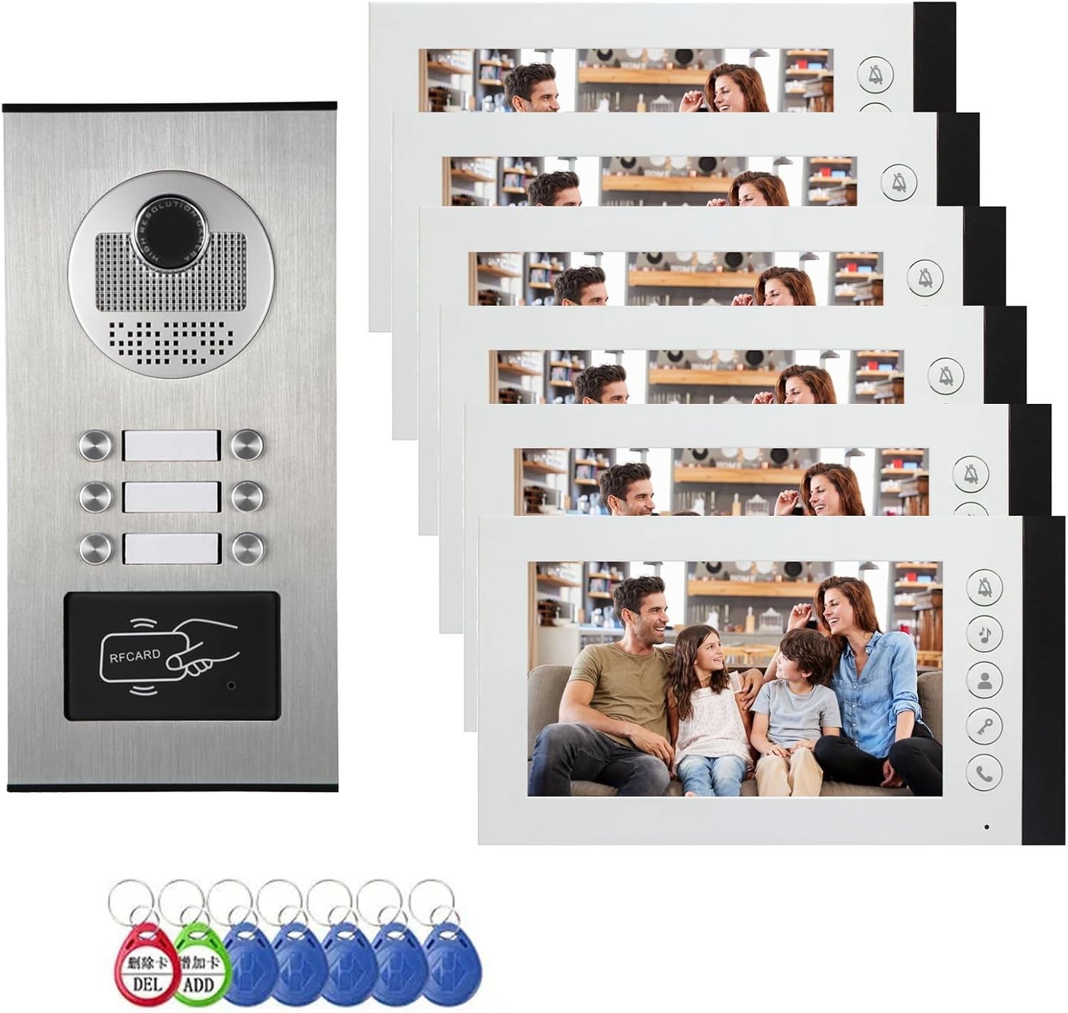 6 units 7inch monitor wired video Door phone kit indoor-outdoor video Apartment