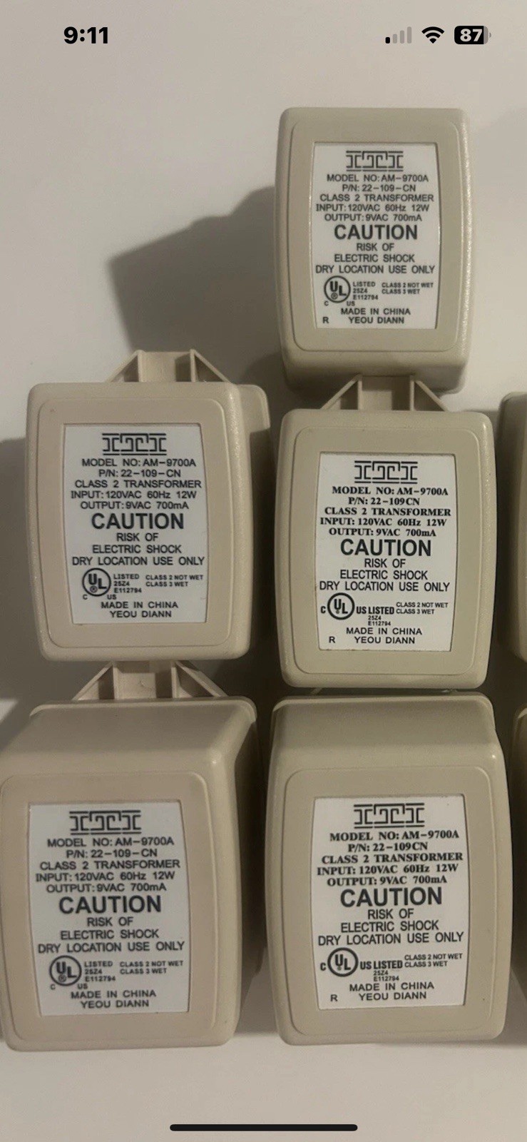 GE Interlogix 22-109 CN 9VAC, 700mA AM-9700A Power Transformer. Brand NEW 5 READ