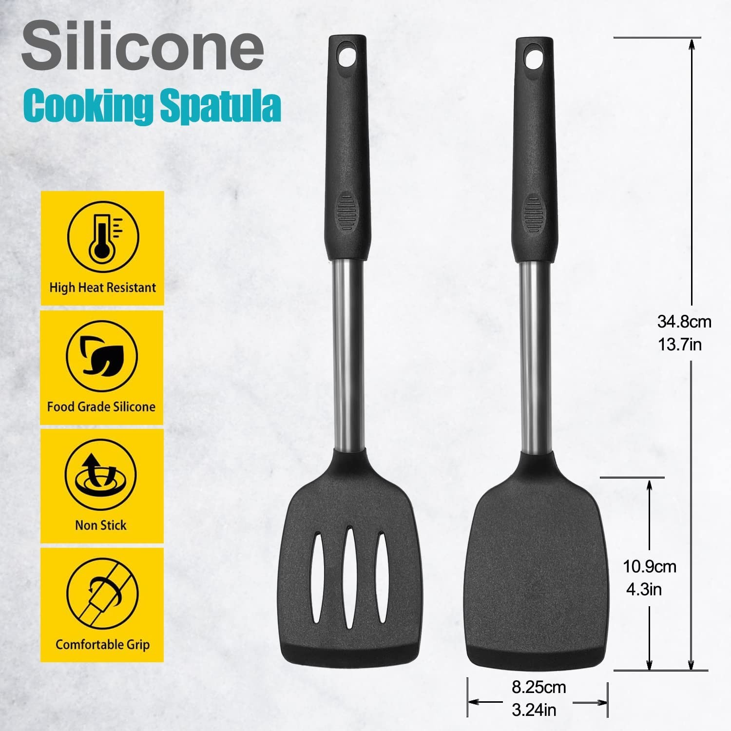 2 Pack Spatulas, Solid & Slotted Silicone Spatula Set, Stainless Steel Handle...