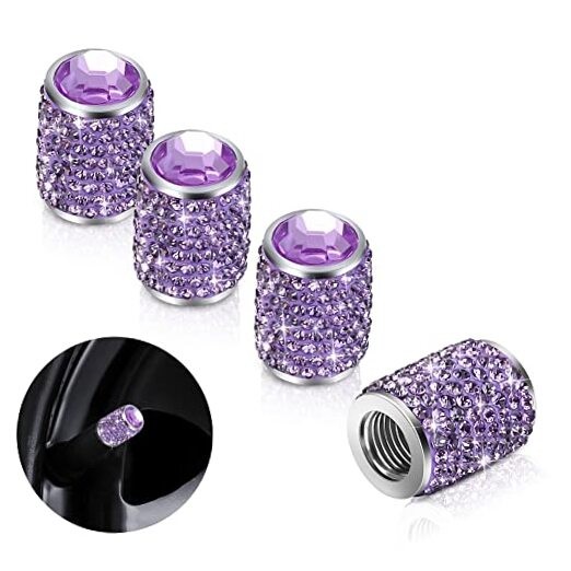 Bling Tire Stem Valve Caps, Crystal Tire Caps Shinny Rhinestone Purple
