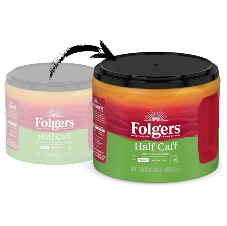 4 Pack Folgers Half Caff Medium Roast Coffee, 22.6 oz Canister