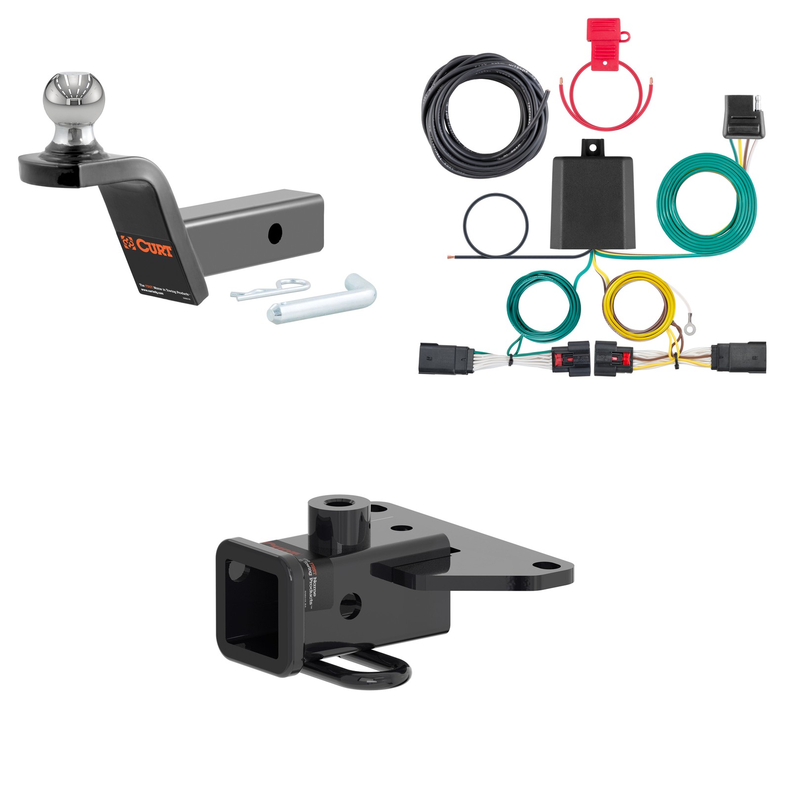 CURT Class 3 Tow Package Trailer Hitch, Wiring, Ball Mount - 13434, 56407, 45152
