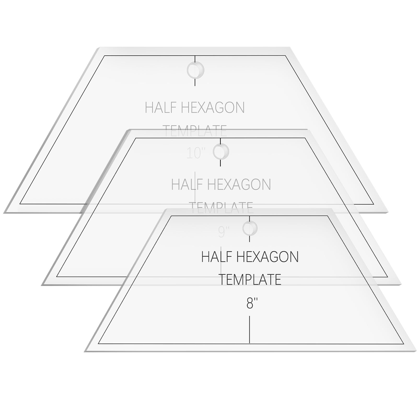Kigley 3 Pcs Half Hexagon Quilting Template and Ruler 8 9 10 Inch Clear