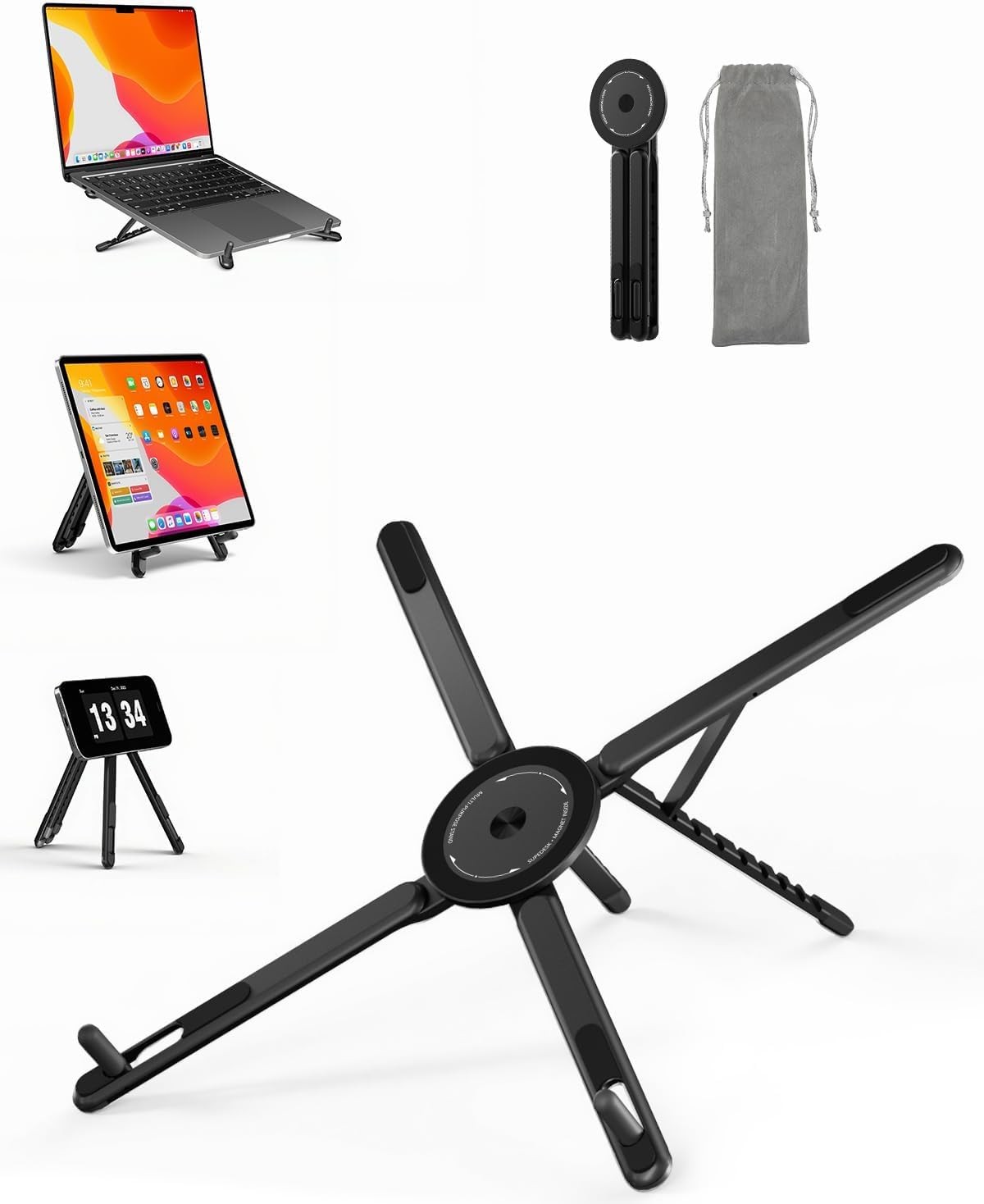 Adjustable Laptop Stand, 3-in-1 Magnetic Foldable Stand for Laptop, Tablet & ...