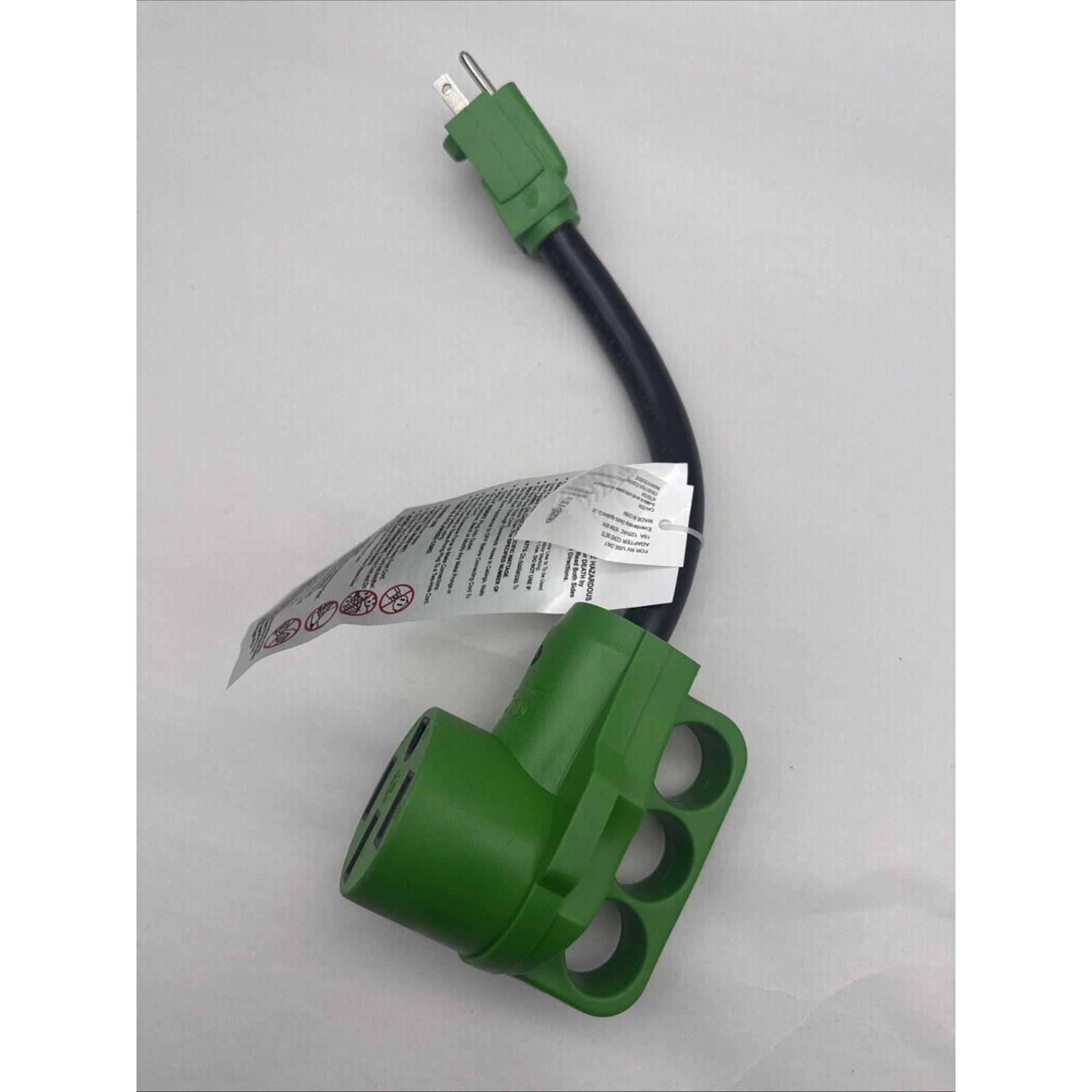 15 Amp to 125Vac Volt RV Adapter Cord 12 Inch, NEMA 5-15P to NEMA 14-50R