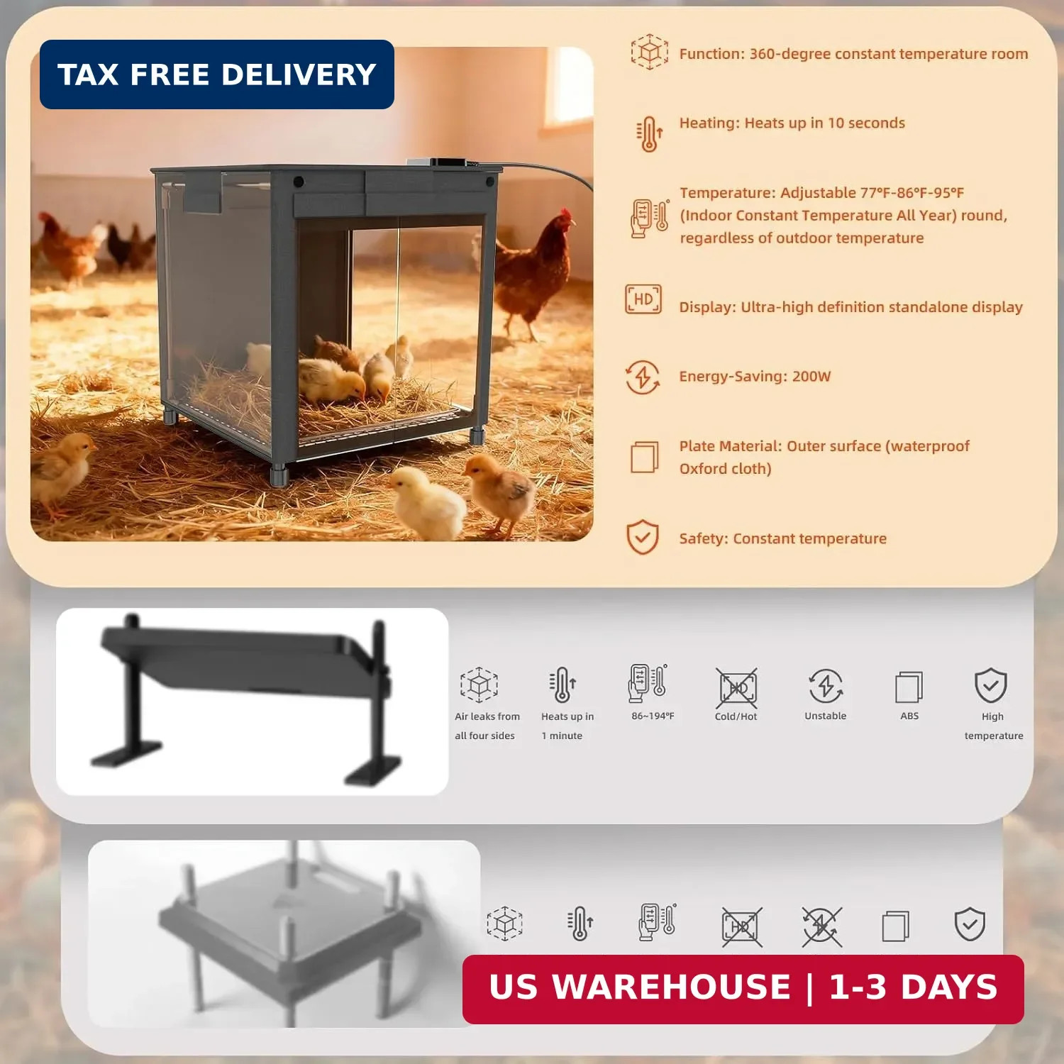 Brooder Box for Chicks, Upgrade Chicken Brooder Box with Adjustable Temp (77~95℉