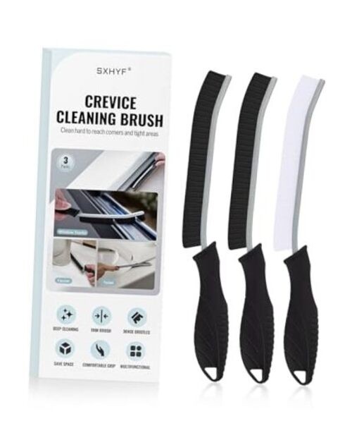 Crevice Cleaning Brush - Grout Scrub Brush, House Cleaning Supplies, 3 Black