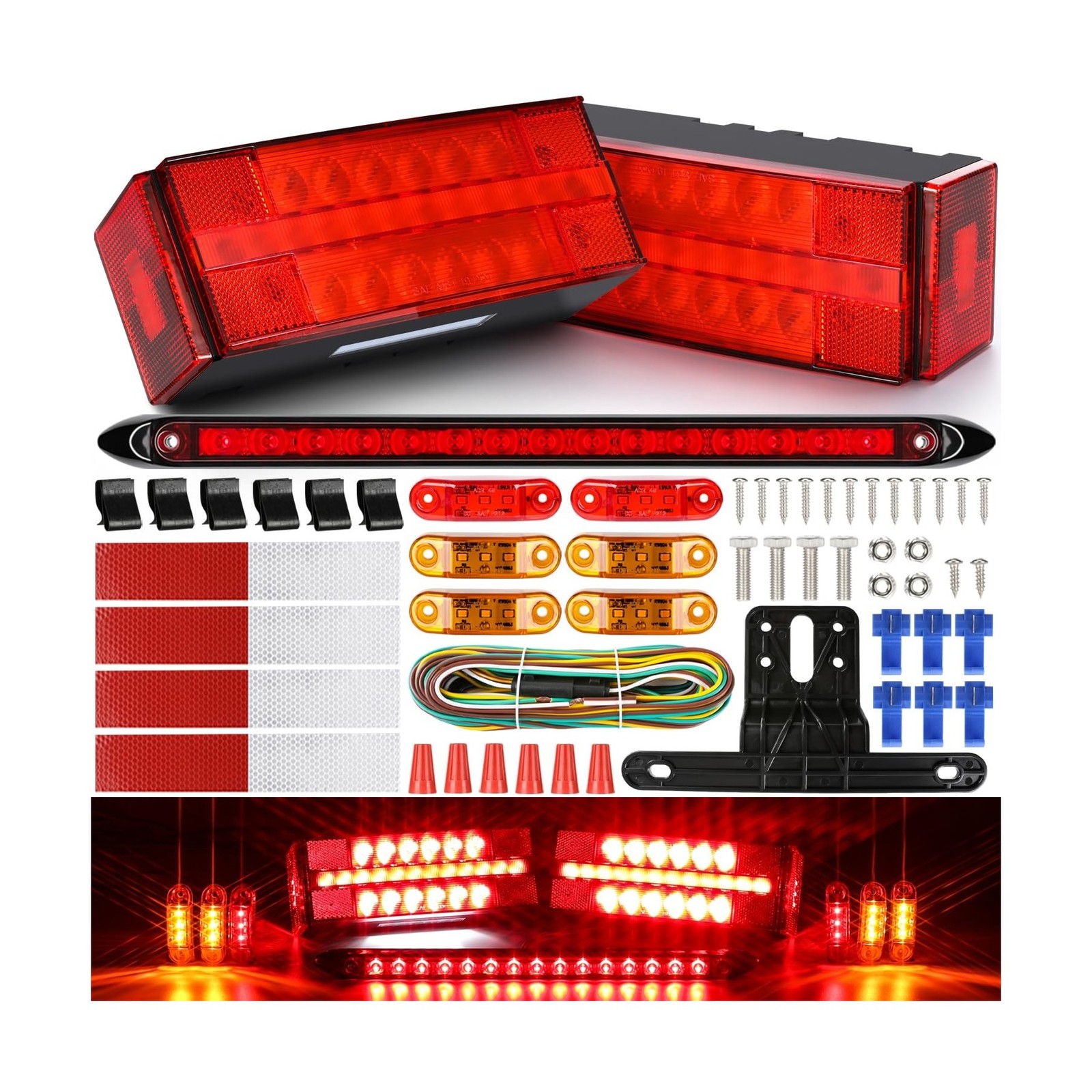 LINKITOM LED Submersible Rectangular Trailer Tail Light Kit, Super Bright Bra...