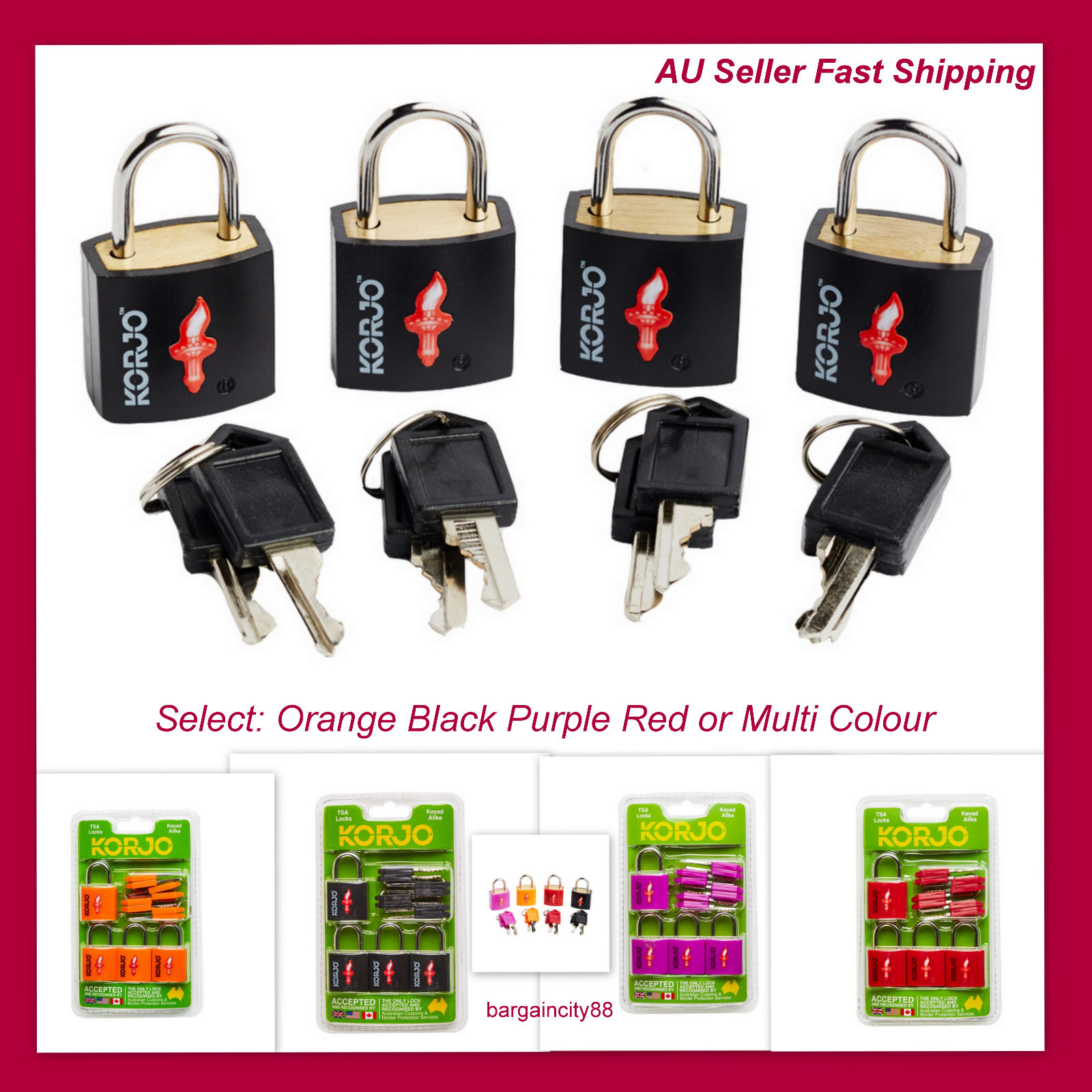 Korjo 4 x TSA / HMRC Approved Keyed Travel Locks + 8 Keys - TSALL4