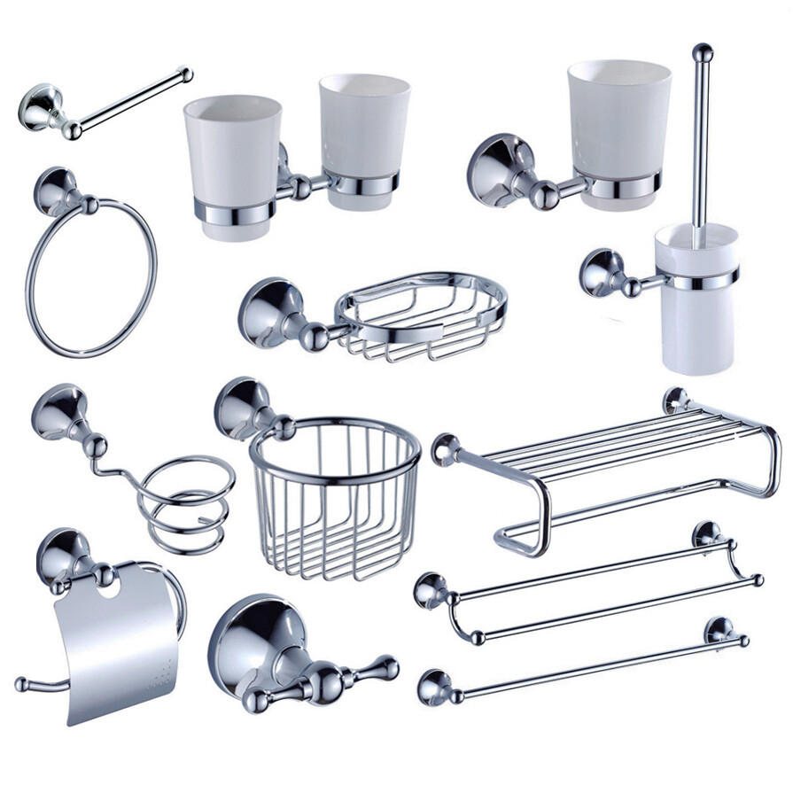 Chrome Brass Wall Mount Bathroom Accessories Set Bath Hardware Towel Bar Zzh111
