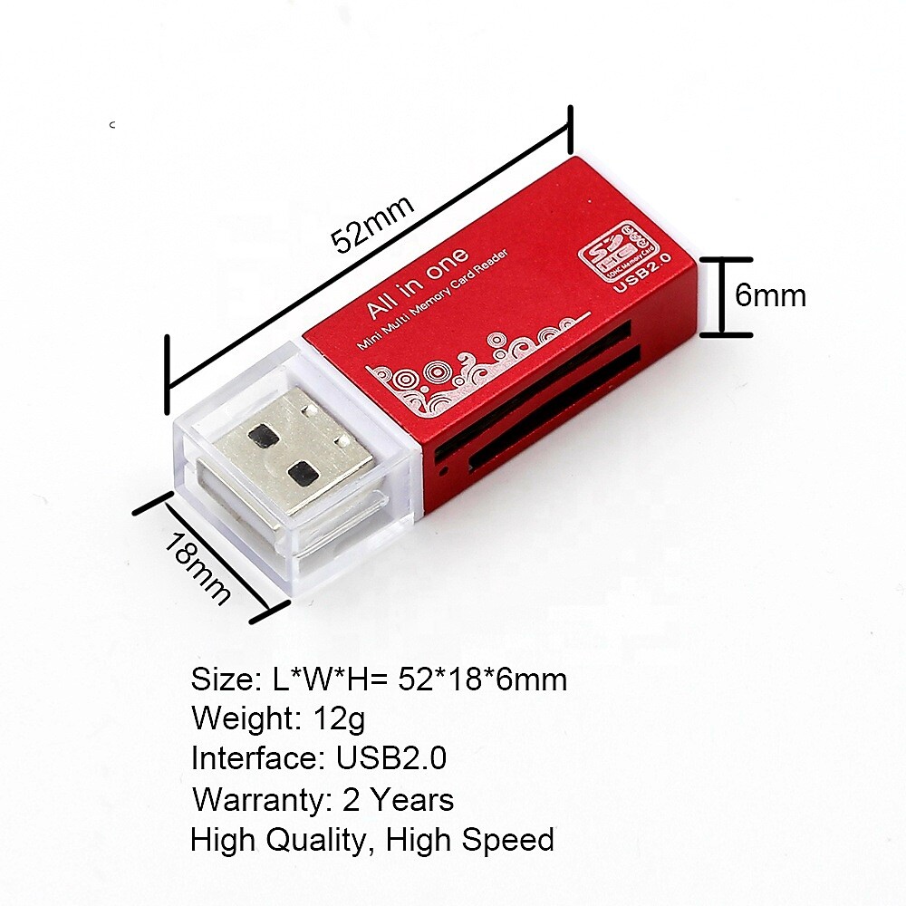 All In One Aluminium Multi Card Reader SDHC SDXC Micro SD Memory Stick 2.0 Flash