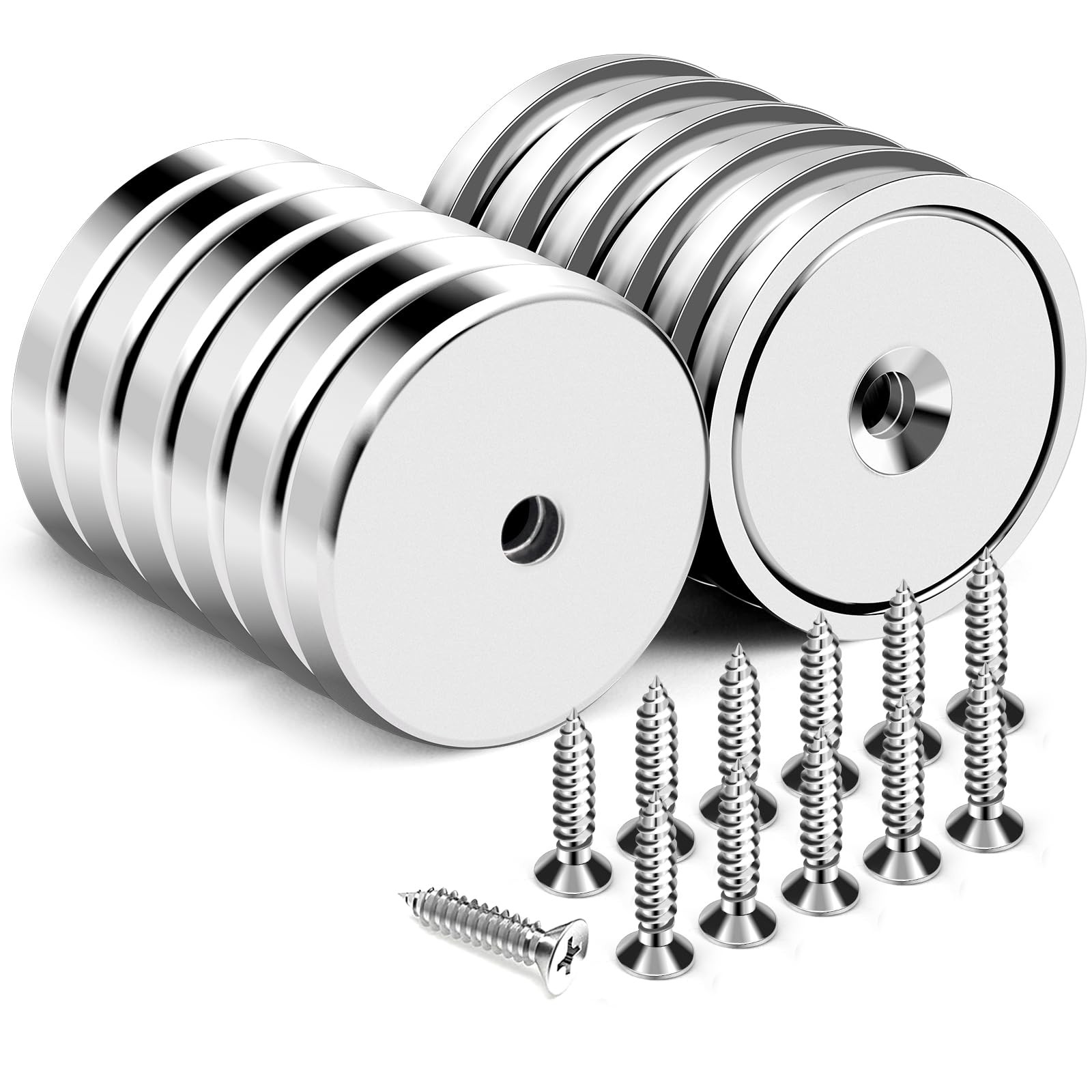 DIYMAG Neodymium Round Base Cup Magnet,110LBS Strong Rare 1.26 inch, Silver