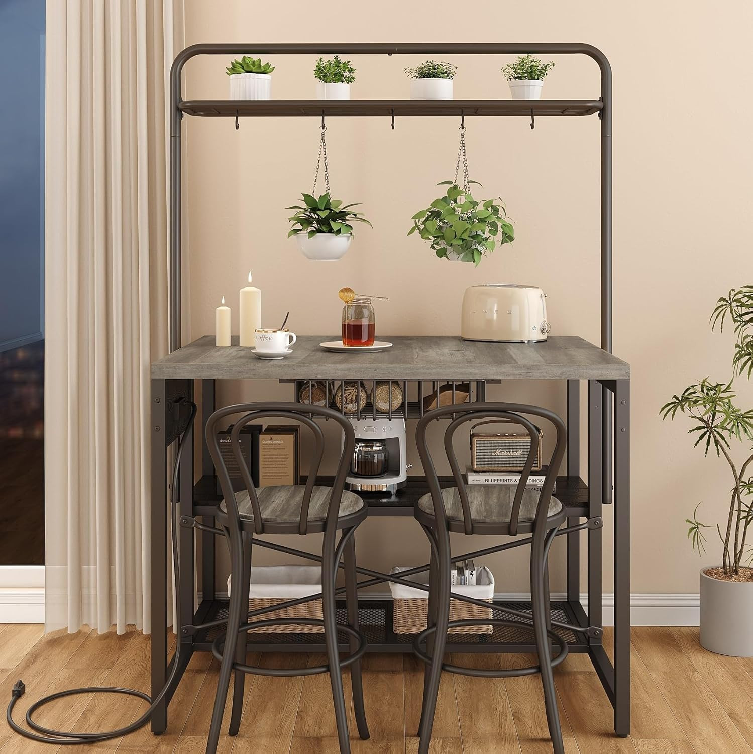 46" Large Kitchen Island Table Baker Rack with Power Outlet and 3-Tier Storage-M