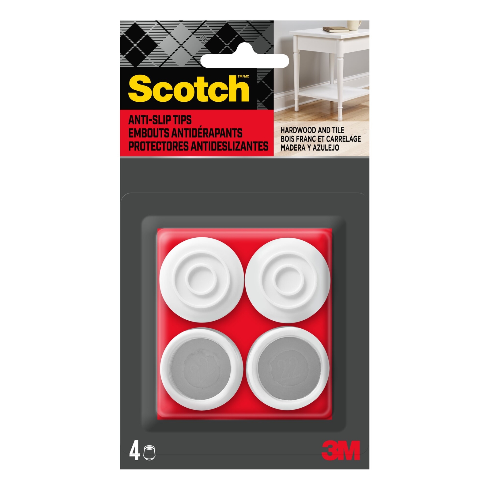 Scotch Chair Tips SP603-NA, White Rubber 7/8-In 4/Pk