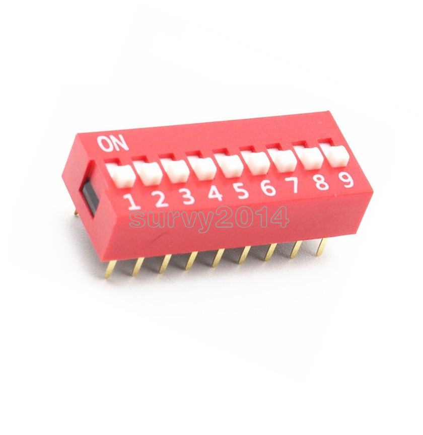5 PCS Slide Type Switch Module 2.54mm 9-Bit 9 Position Way DIP Red Pitch